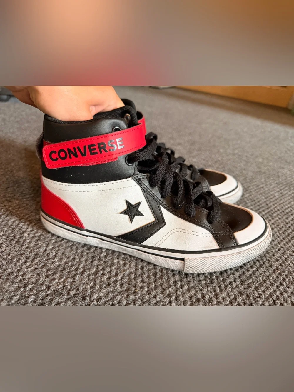 Converse Black White Red Mid-Top Sneakers